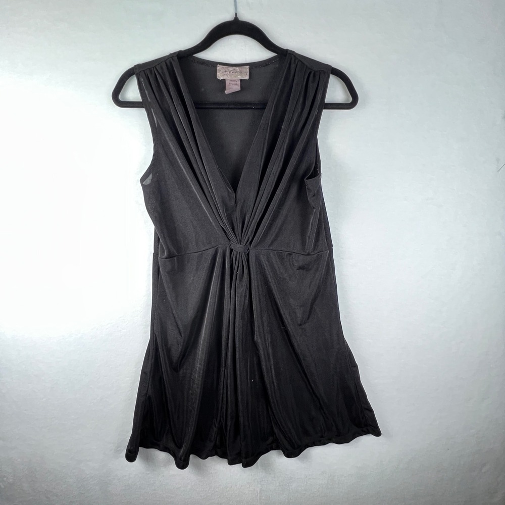 J Valdi Swim Cover Up Womens Medium Black Deep V Twist Front‎ Flowy Resort Y2K